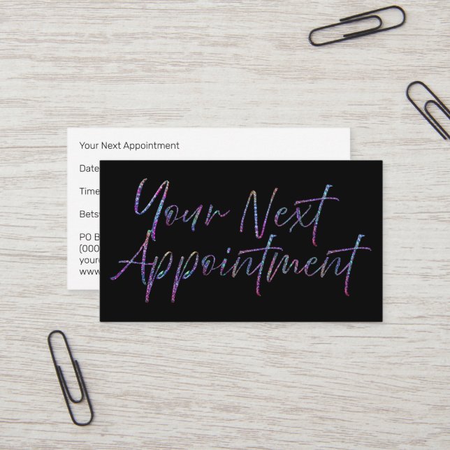 Black & Holographic Neon Glitter Appointment Card (Front/Back In Situ)