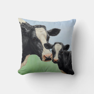 Black Holstein Cow & Cute Calf Cushion