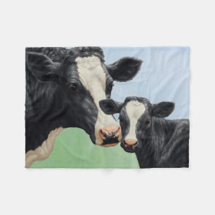 Black Holstein Cow & Cute Calf Fleece Blanket