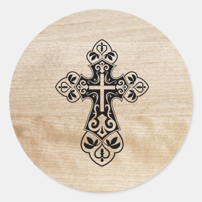 Black Holy Christian Cross Wooden Texture Sticker (Front)