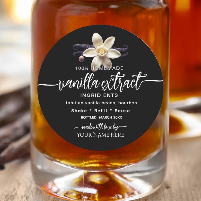 Black Homemade Vanilla Extract Round Label (Creator Uploaded)