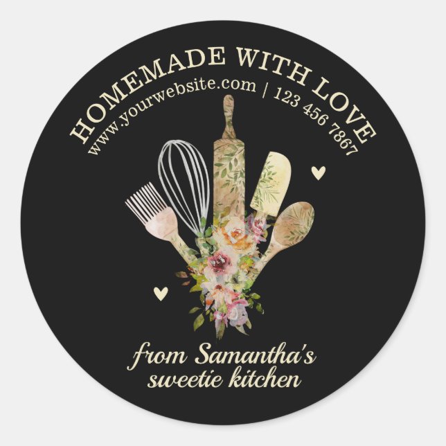 Black Homemade with love Catering Bakery Chef Classic Round Sticker (Front)
