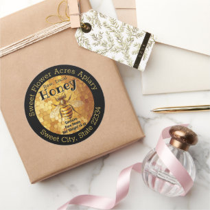 Black Honey Bee Honey Apiary Business Bottle Label