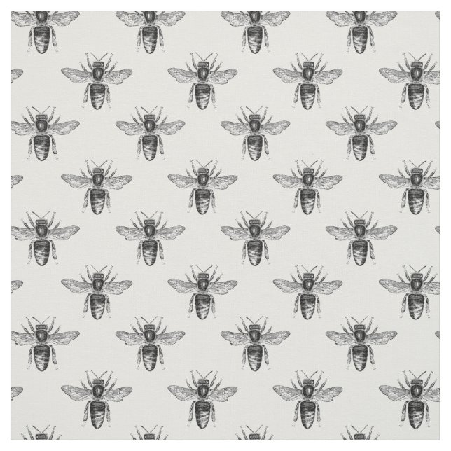 Black Honey Bees on White Fabric (Swatch)