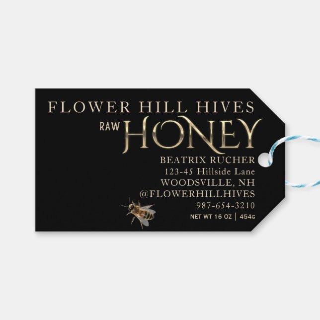 Black Honey Label Sunflower Bee Metallic Gold Text (Front (Horizontal))