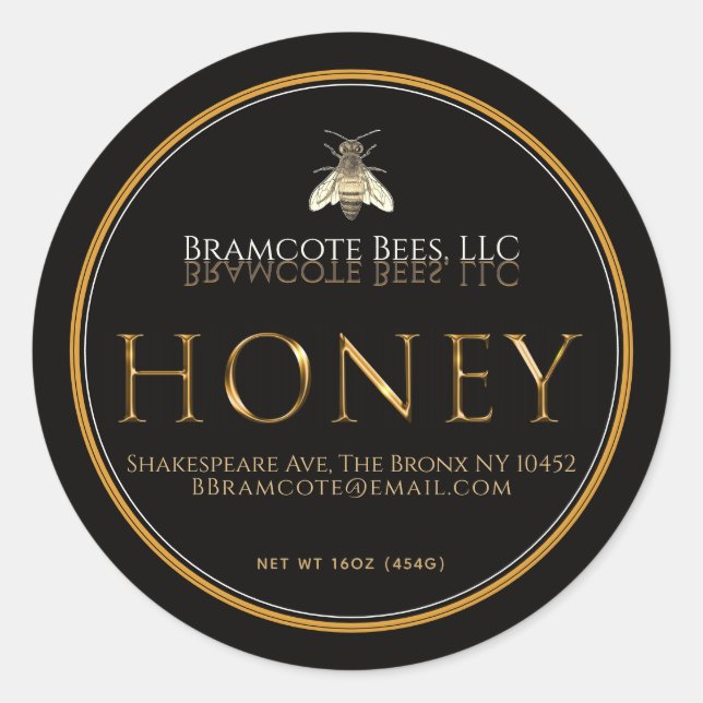 Black Honey Label with Metallic gold Vintage bee (Front)