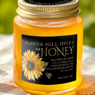 Black Honey Sunflower Bee Gold on Black Food Label