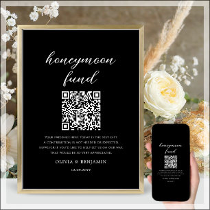 Black   Honeymoon Fund QR Code Wedding Sign