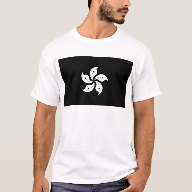 Black Hong Kong Orchid Flower Regional Flag T-Shirt (Front)