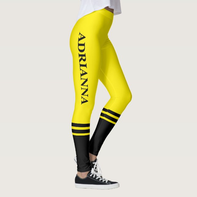 Black Horizontal Stripes | Name | Canary Yellow Leggings (Right)