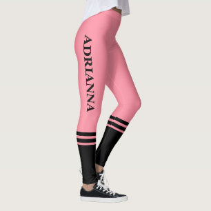 Black Horizontal Stripes Name Salmon Pink Leggings