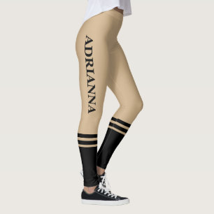Black Horizontal Stripes Name Tan Leggings