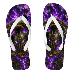 Black Horn Flip Flops – Viking Helmet with Purple