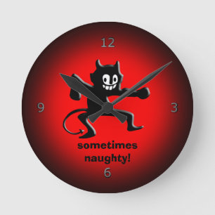 Black Horned Imp, Pointed Tail, sometimes naughty Round Clock