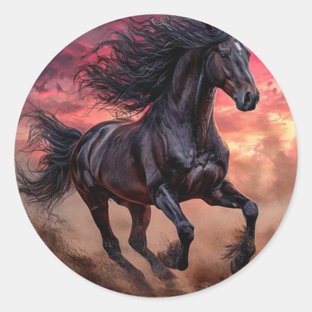 Black horse aesthetic classic round sticker (Front)