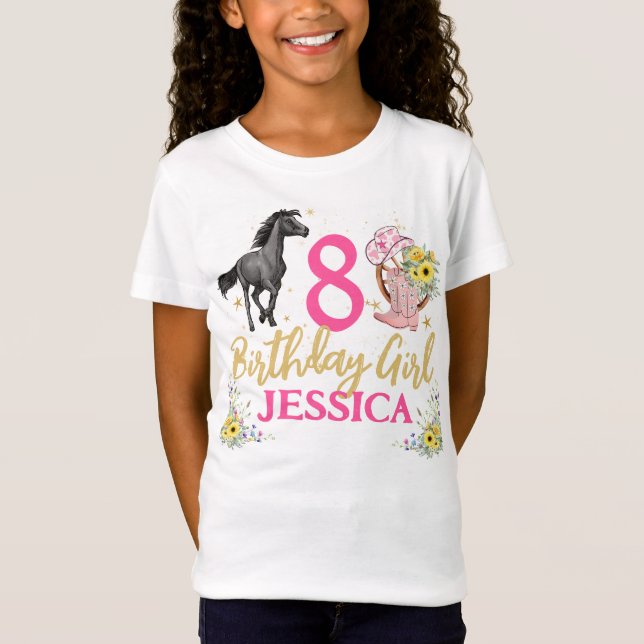 Black Horse and Flowers Birthday Party  T-Shirt (Front)