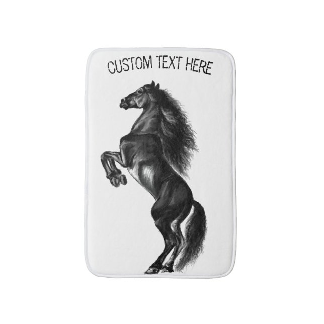 Black Horse Bath Mat with Custom Text (Front Vertical)
