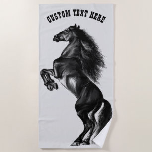 Black Horse Beach Towel with Custom Text
