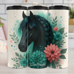 Black Horse Braided Mane Florals Thermal Tumbler