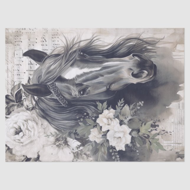 Black Horse Decoupage Tissue Paper (Front)