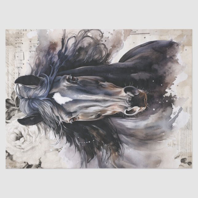 Black Horse Decoupage Tissue Paper (Front)