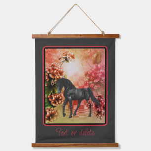 Black Horse Flowers Fantasy Art Personalised Hanging Tapestry