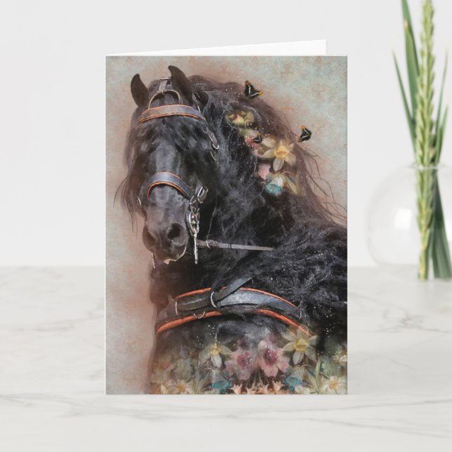 Black Horse Friesian - Greeting Card (Front)