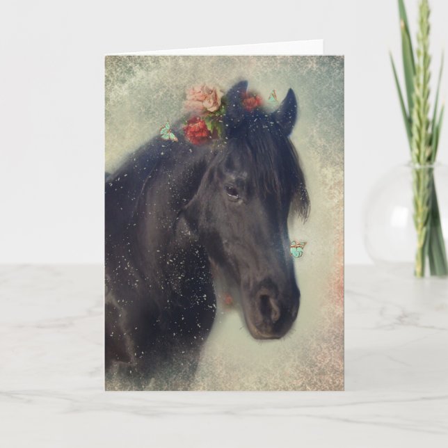 Black Horse Friesian - Greeting Card (Front)