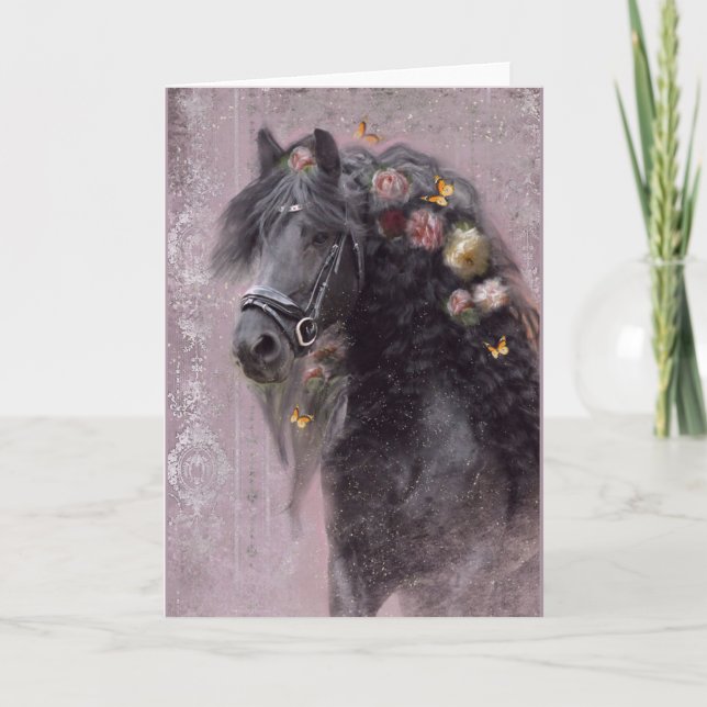 Black Horse Friesian - Greeting Card (Front)