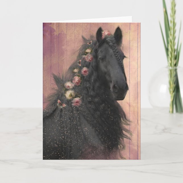 Black Horse Friesian - Greeting Card (Front)