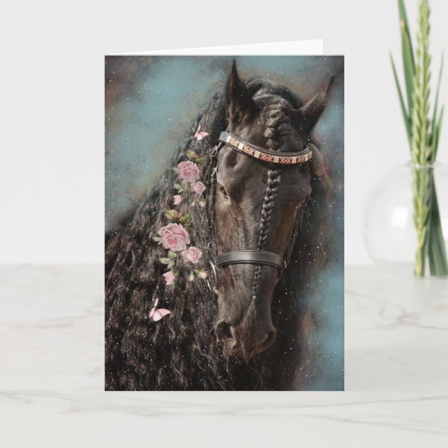 Black Horse Friesian - Greeting Card (Front)