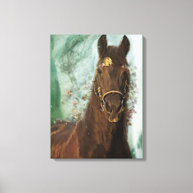 Black Horse Friesian Horse - Wrapped Canvas (Front)