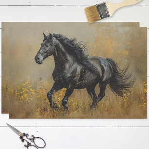 Black Horse Galloping Gold Background Decoupage Tissue Paper