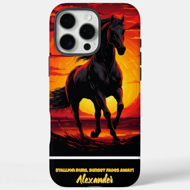 Black horse gallops at sunset Case-Mate iPhone case (Back)