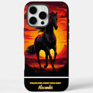 Black horse gallops at sunset iPhone 16 pro max case