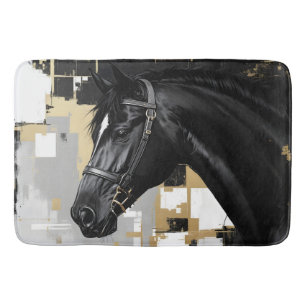Black Horse Grey, black gold and white- modern Bath Mat