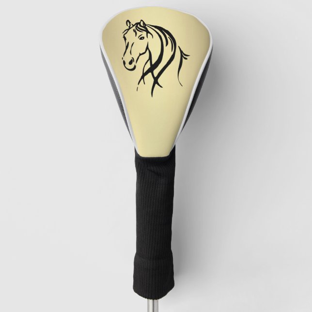 Black Horse Head Gold Golf Head Cover (Front)
