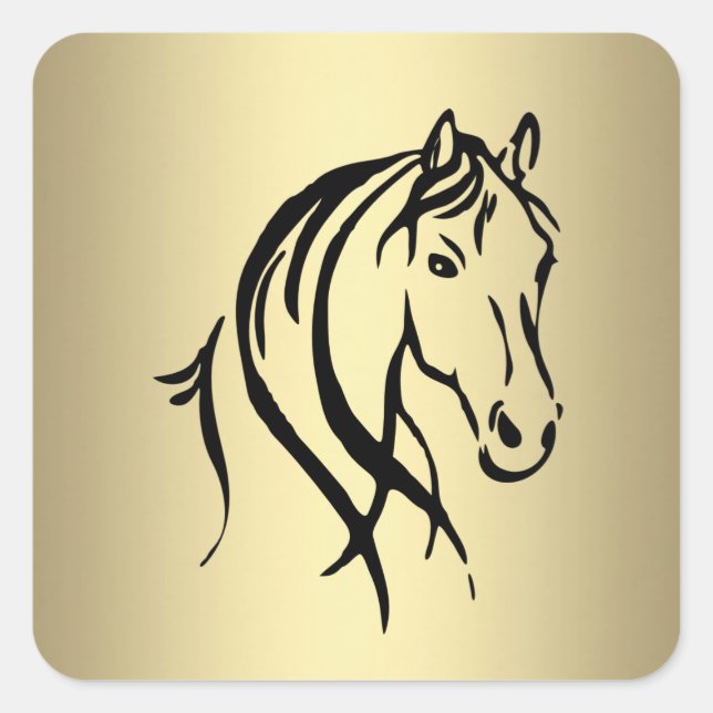 Black Horse Head Gold Square Sticker (Front)