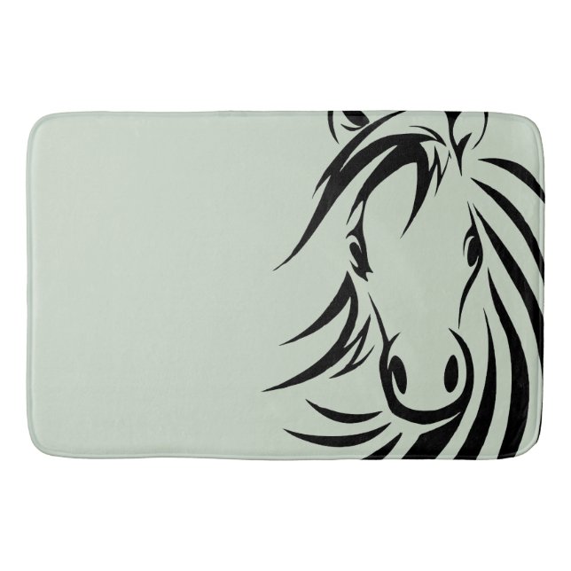 Black Horse Head Green Bath Mat (Front)
