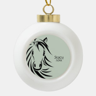 Black Horse Head Green Ceramic Ball Christmas Ornament