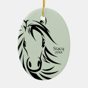 Black Horse Head Green Ceramic Tree Decoration