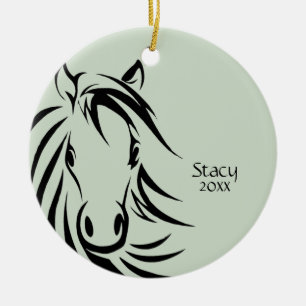 Black Horse Head Green Name n Year Ceramic Tree Decoration