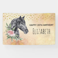Black Horse Head Portrait Watercolor Birthday