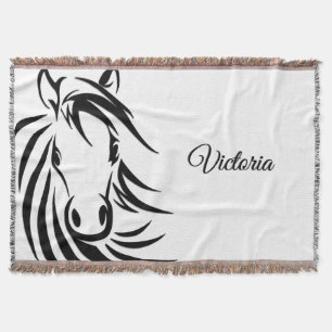 Black Horse Head Throw Blanket