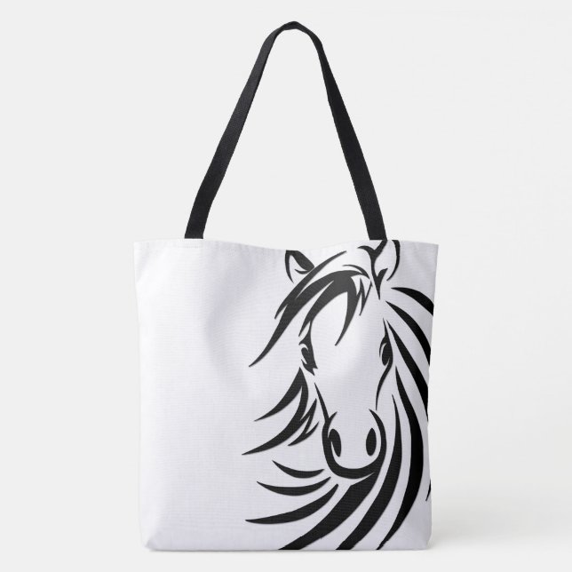 Black Horse Head Tote Bag (Back)