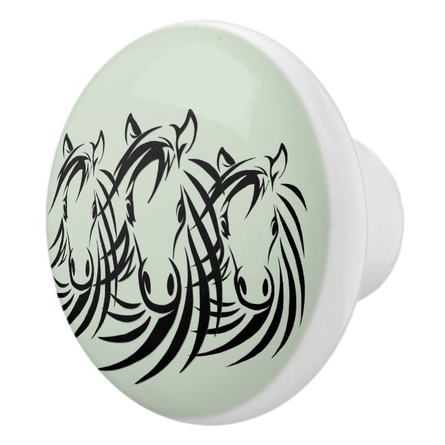 Black Horse Heads Green Ceramic Knob (Right)