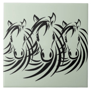 Black Horse Heads Green Tile