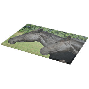 Black Horse Heads in Peaceful Profile Light Cutting Board