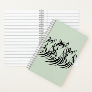 Black Horse Heads on Green Notebook