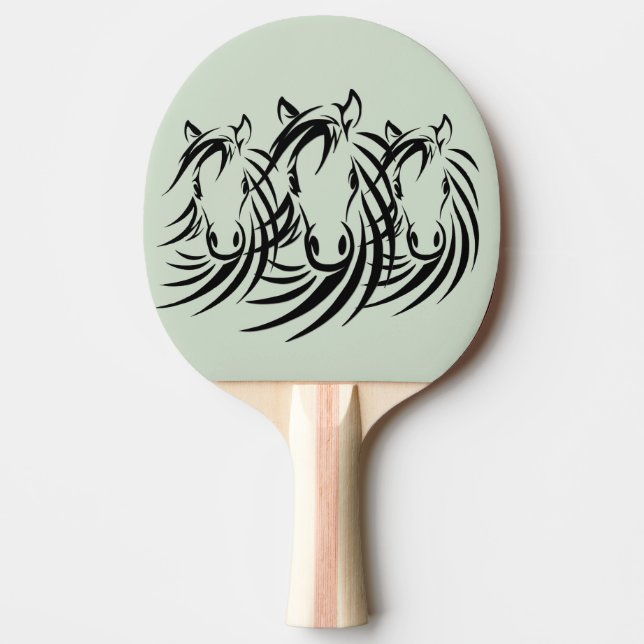 Black Horse Heads on Green Ping Pong Paddle (Front)